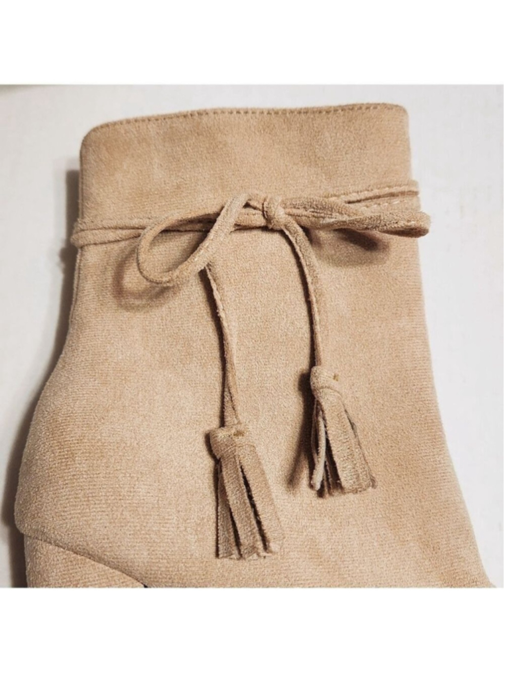 Beige Faux Suede Tassel Block Heel Side Zip Ankle Booties Size 7 - Picture 6 of 11